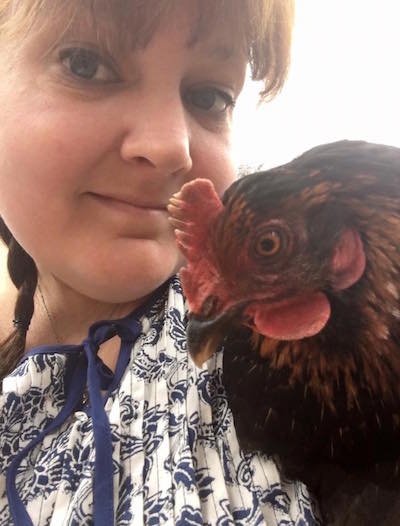 Jenn Korst with one of her chickens